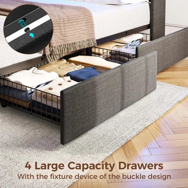 Dyane Upholstered Bed Full Bed Frame with Charging Station and LED Lights - Image 4