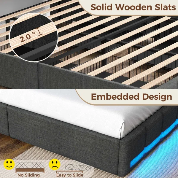 Dyane Upholstered Bed Full Bed Frame with Charging Station and LED Lights - Image 6